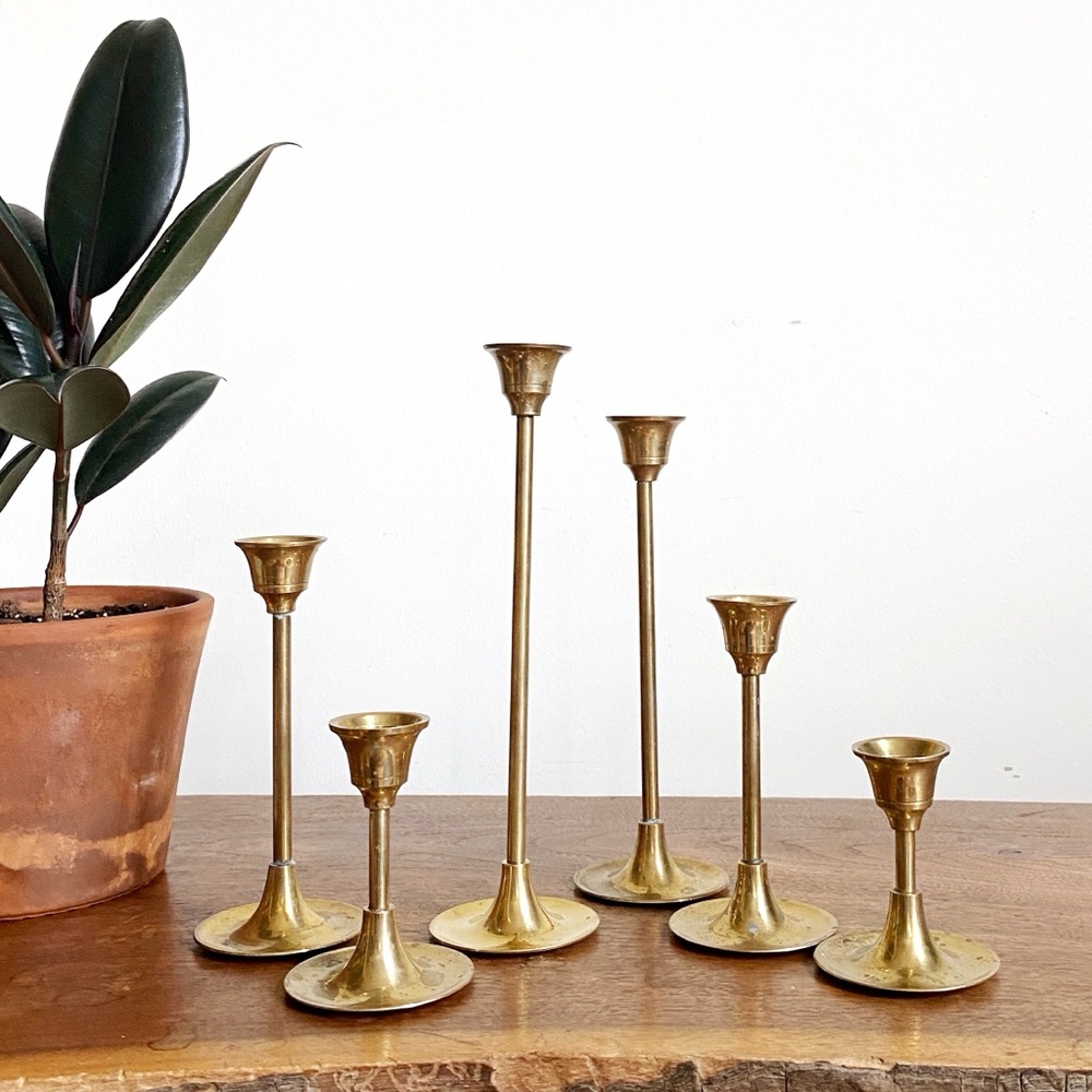 12 Vintage Brass Candlesticks